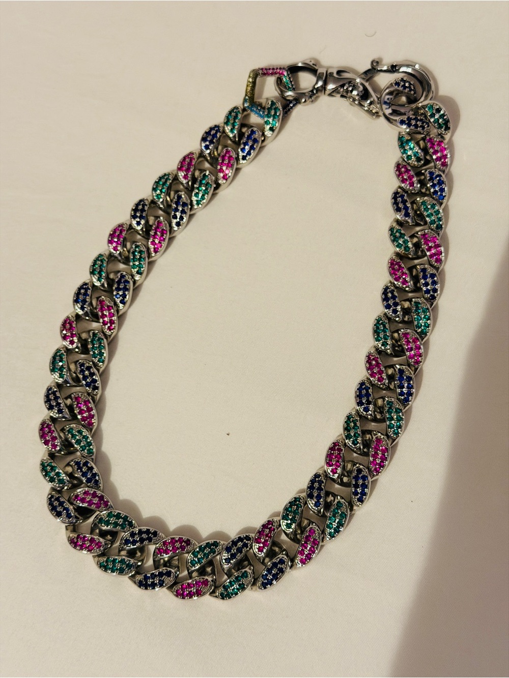 Men's Multicolor Pave Cuban Link Necklace - Silver Tone